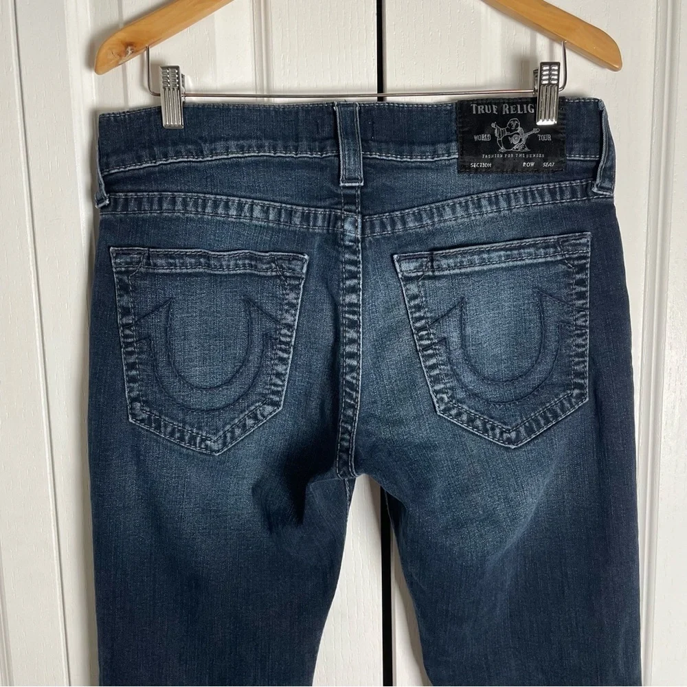 True Religion Relaxed Skinny Rocco Jeans Men’s 32 Blue Dark Wash Grunge Distress